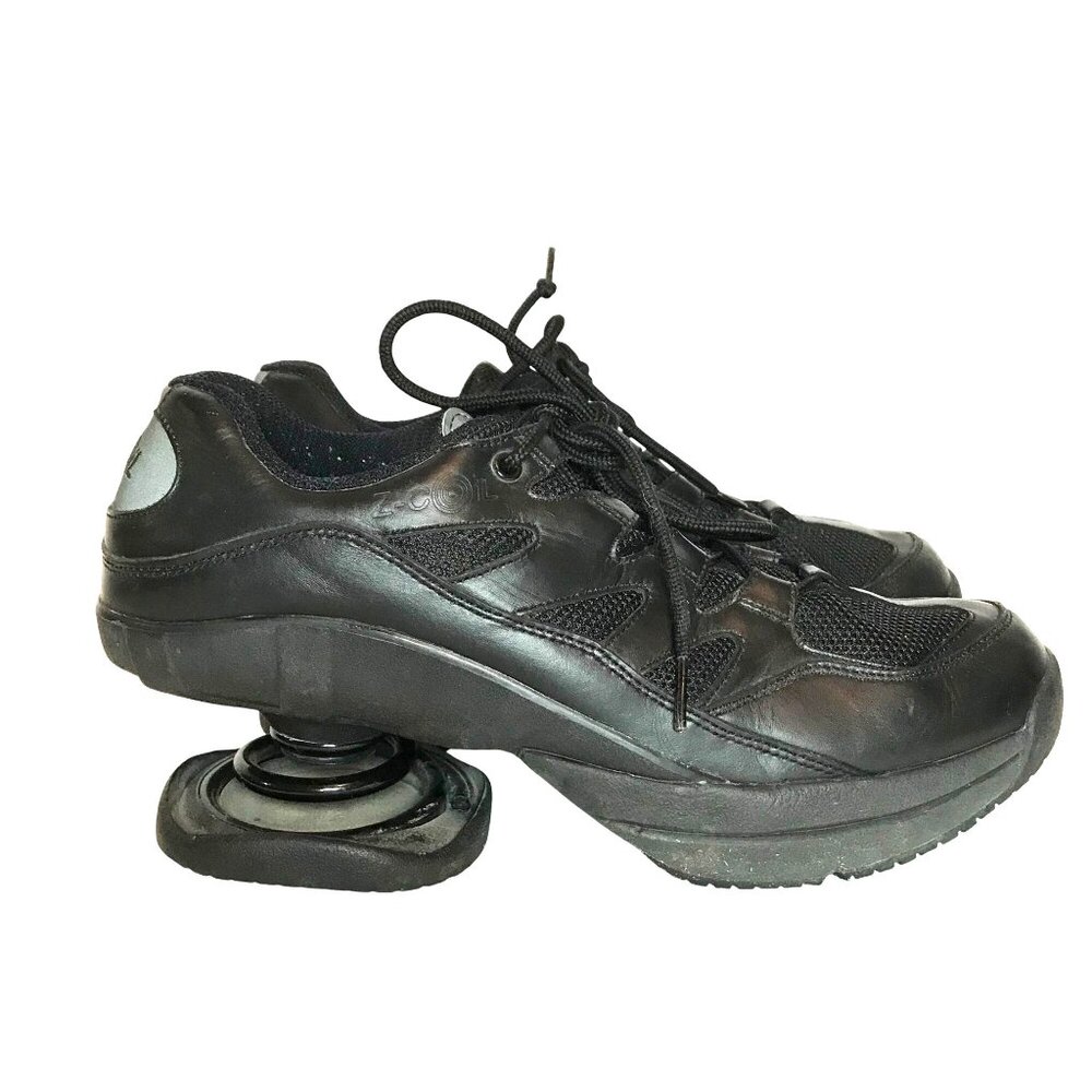 Z CoiL Mens 10/44 Black Leather Sneakers Pain Relief Shoes Freedom Classic